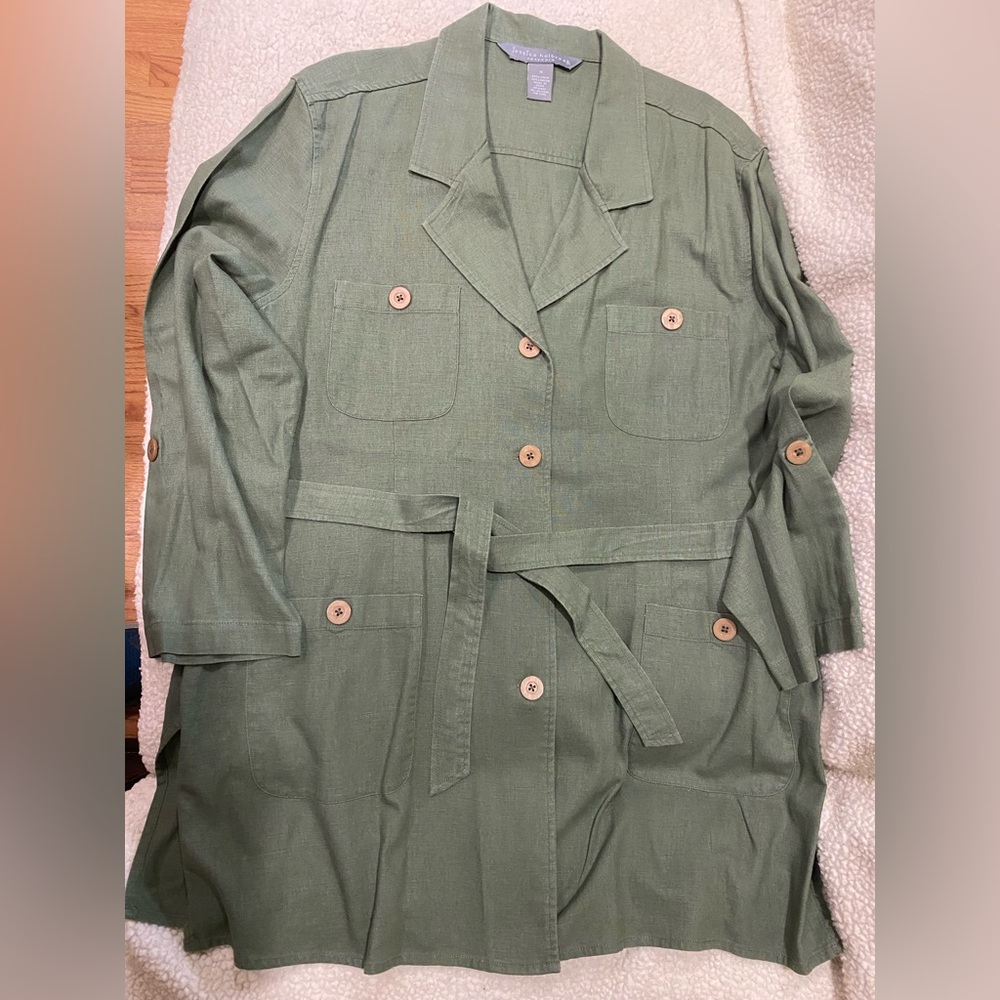 Olive Green Trench Coat with Button Accents